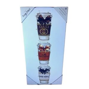 Luxury Coffee Canvas Print Wall Hanging NEW Glitter Textured Hermes Gucci Prada